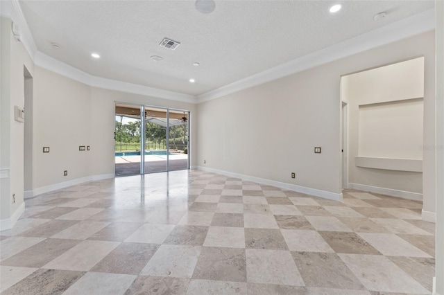 11031 Ledgement Ln, Windermere, FL 34786 - empty room featuring crown molding, recessed lighting, a textured ceiling, and a smoke detector