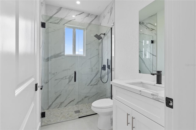 13438 Mcintosh Ave, Port Charlotte, FL 33981 - full bathroom with vanity, a marble finish shower, and recessed lighting