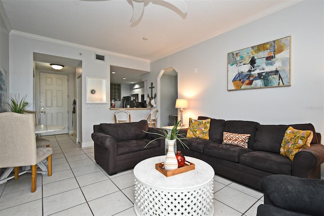 4624 Harbour Village Blvd Unit 4206, Ponce Inlet, FL 32127 - living area with ceiling fan, light tile patterned flooring, and ornamental molding