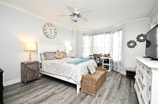 4624 Harbour Village Blvd Unit 4206, Ponce Inlet, FL 32127 - bedroom featuring ornamental molding, dark wood-style floors, and a ceiling fan