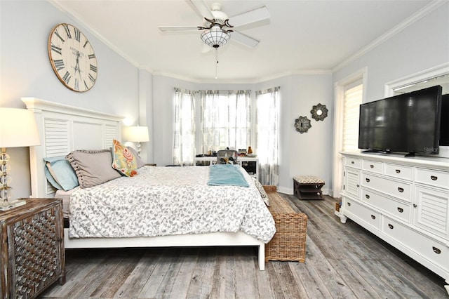 4624 Harbour Village Blvd Unit 4206, Ponce Inlet, FL 32127 - bedroom featuring crown molding, wood finished floors, and ceiling fan