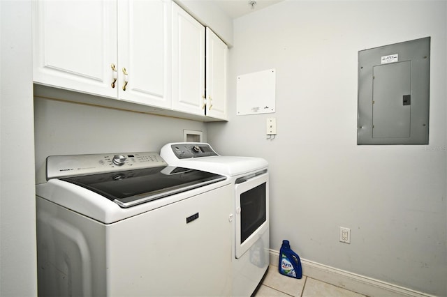 4624 Harbour Village Blvd Unit 4206, Ponce Inlet, FL 32127 - washroom featuring electric panel, washing machine and dryer, cabinet space, and light tile patterned floors