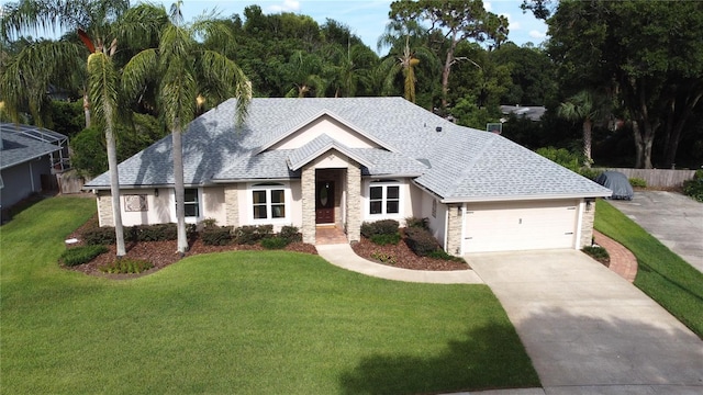 1624 Bear Crossing Cir, Apopka, FL 32703 - ranch-style house featuring stone siding, a front yard, and driveway
