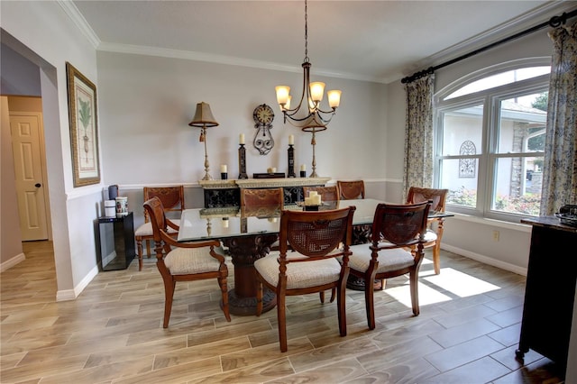 1624 Bear Crossing Cir, Apopka, FL 32703 - dining area with crown molding, a chandelier, and light wood-style floors