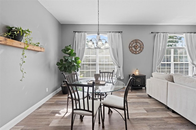 962 Ashworth Overlook Dr Unit C, Apopka, FL 32712 - dining space featuring a chandelier, a wood stove, and wood finished floors