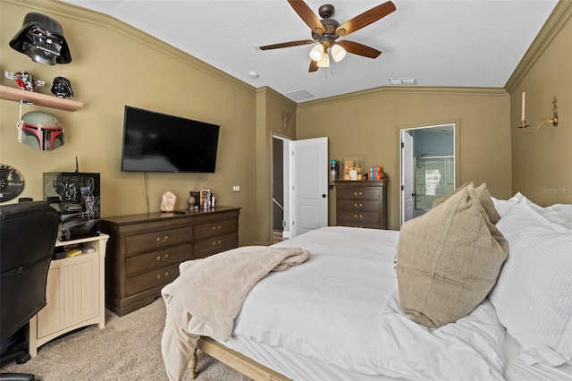 962 Ashworth Overlook Dr Unit C, Apopka, FL 32712 - bedroom with ornamental molding, light carpet, ceiling fan, and ensuite bath