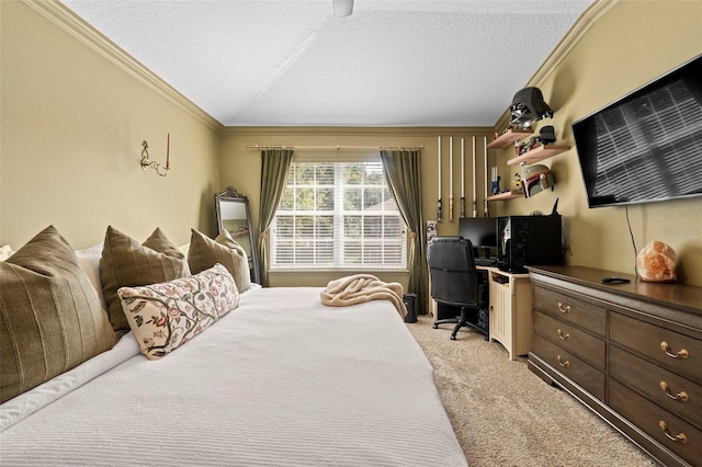 962 Ashworth Overlook Dr Unit C, Apopka, FL 32712 - bedroom featuring light carpet, a textured ceiling, ornamental molding, a desk, and lofted ceiling