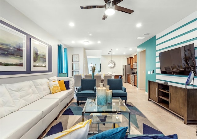 8874 Qin Loop, Kissimmee, FL 34747 - living room featuring a ceiling fan, recessed lighting, and light tile patterned flooring