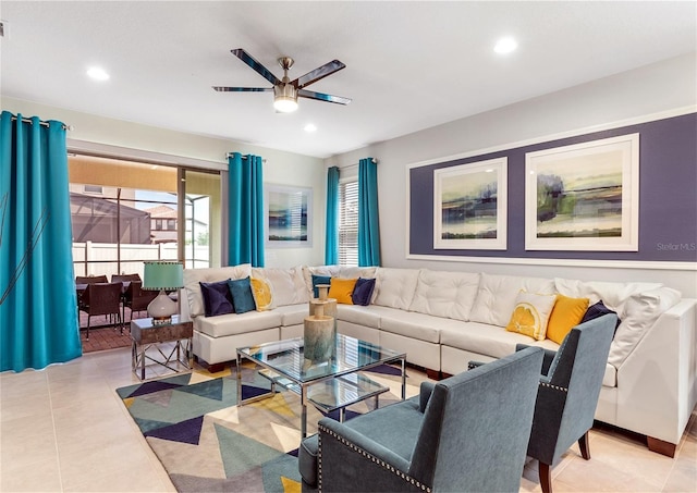 8874 Qin Loop, Kissimmee, FL 34747 - living room with ceiling fan, recessed lighting, and light tile patterned floors