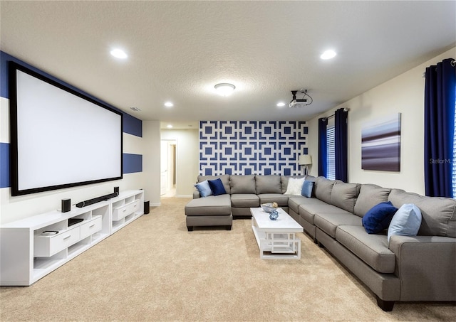 8874 Qin Loop, Kissimmee, FL 34747 - cinema room featuring recessed lighting, carpet flooring, an accent wall, and a textured ceiling