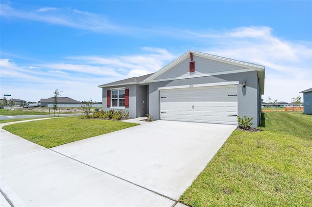 1850 Walnut Creek Dr, Kissimmee, FL 34744 - ranch-style house with a front lawn, a garage, concrete driveway, and stucco siding