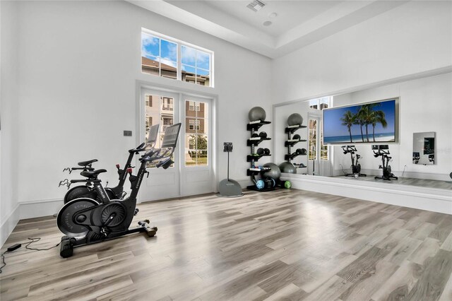 7412 Estuary Lake Loop, Celebration, FL 34747 - workout room with wood finished floors and a high ceiling