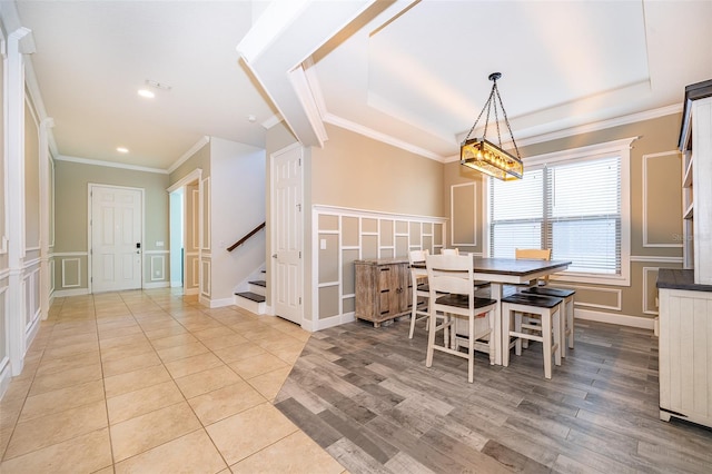 9379 Royal Estates Blvd, Orlando, FL 32836 - dining room featuring a decorative wall, stairway, ornamental molding, recessed lighting, and a wainscoted wall