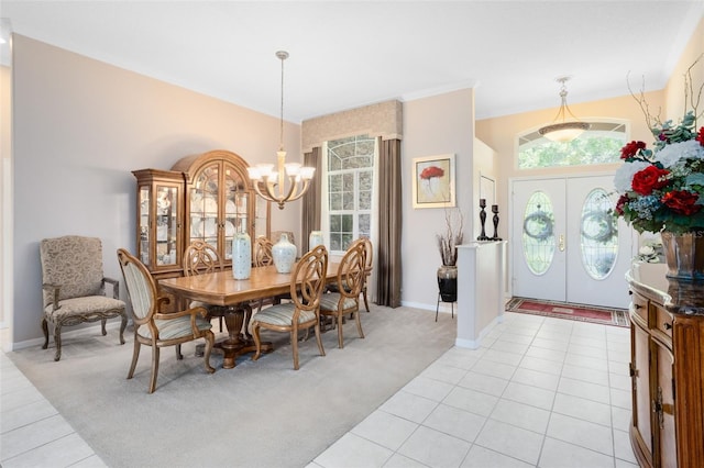 1331 Marble Crest Way, Winter Garden, FL 34787 - dining area featuring light colored carpet, a chandelier, and light tile patterned floors