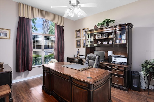 1331 Marble Crest Way, Winter Garden, FL 34787 - home office featuring a ceiling fan and dark wood-type flooring