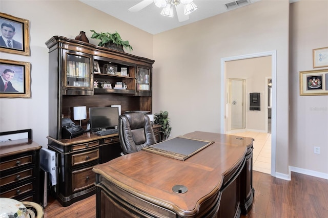 1331 Marble Crest Way, Winter Garden, FL 34787 - home office featuring ceiling fan and dark wood-style flooring