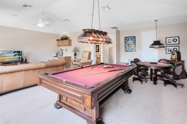 1331 Marble Crest Way, Winter Garden, FL 34787 - recreation room with light colored carpet, a ceiling fan, and pool table