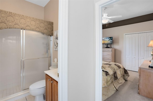 1331 Marble Crest Way, Winter Garden, FL 34787 - bathroom with vanity, a shower stall, and ceiling fan