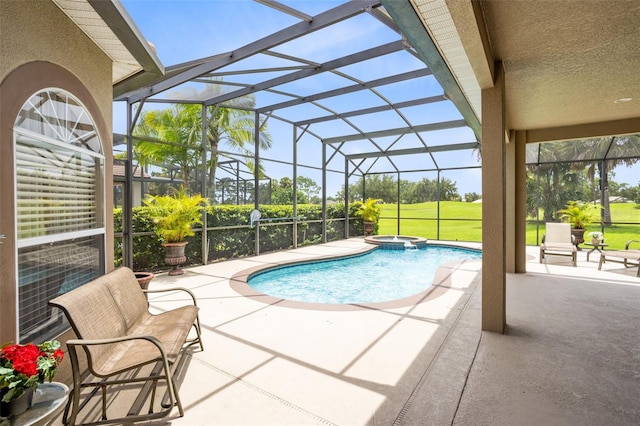 1331 Marble Crest Way, Winter Garden, FL 34787 - view of swimming pool with a pool with connected hot tub, a patio area, and glass enclosure