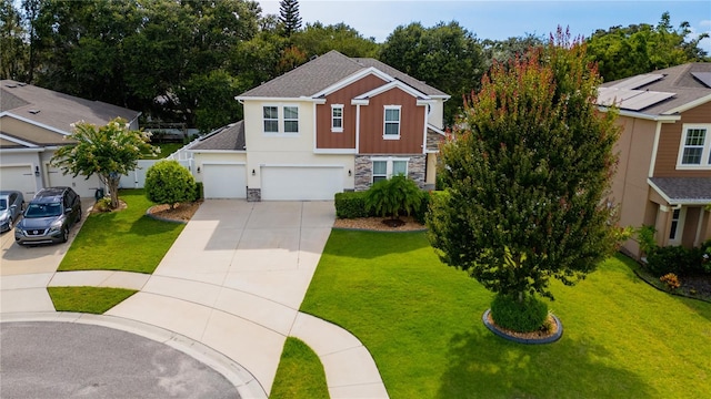 4024 Blazewater Ct, Eustis, FL 32736 - view of front of property with stone siding, concrete driveway, a front yard, and an attached garage