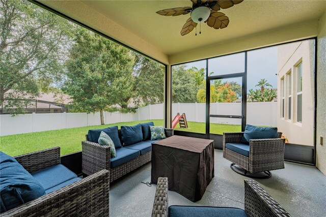 4024 Blazewater Ct, Eustis, FL 32736 - sunroom / solarium with an outdoor living space and a ceiling fan