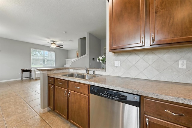 1551 Scarlet Oak Loop Unit B, Winter Garden, FL 34787 - kitchen with dishwasher, tasteful backsplash, a ceiling fan, light tile patterned floors, and light countertops