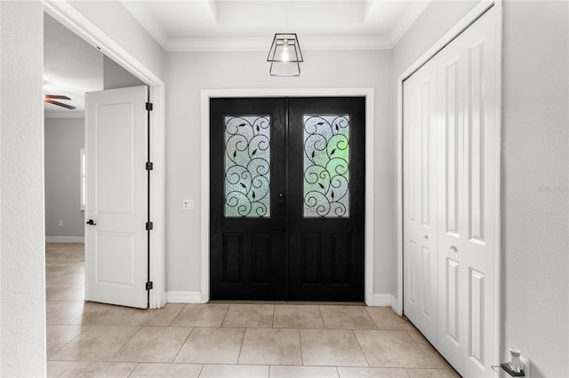 32619 View Haven Ln, Sorrento, FL 32776 - foyer with light tile patterned floors, crown molding, and ceiling fan