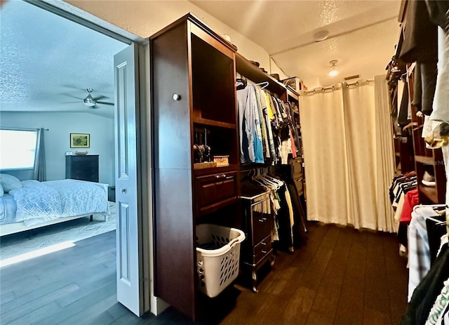 142 Reef Rd, South Daytona, FL 32119 - spacious closet with dark wood-style flooring, a ceiling fan, and lofted ceiling