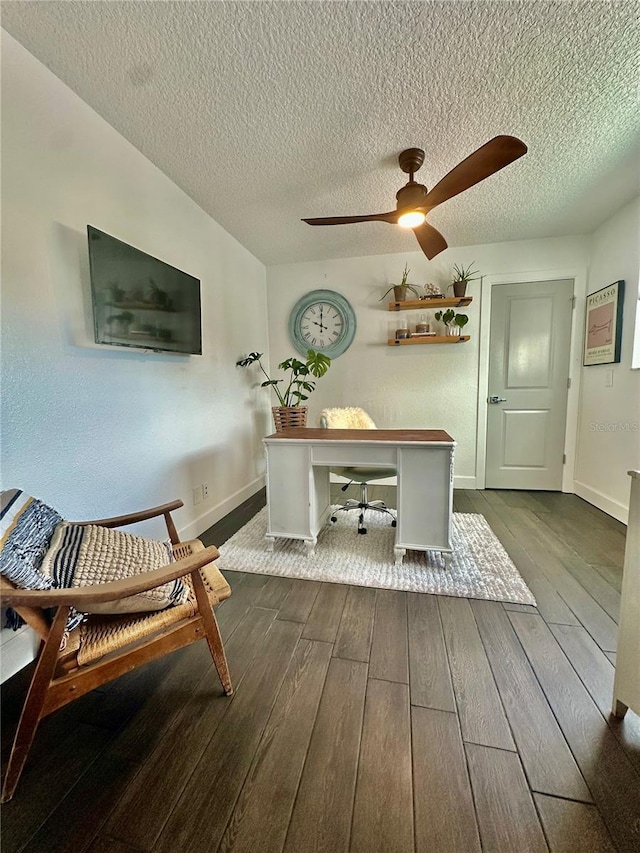 142 Reef Rd, South Daytona, FL 32119 - home office featuring wood-type flooring, a textured ceiling, and ceiling fan