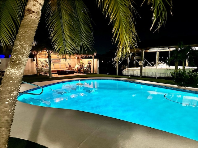 142 Reef Rd, South Daytona, FL 32119 - view of swimming pool with an outdoor hangout area, a fenced backyard, and a patio