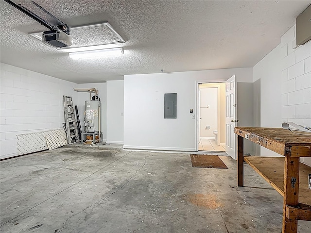 132 Cordova Ave, Davenport, FL 33897 - garage featuring electric panel, a garage door opener, gas water heater, and concrete block wall