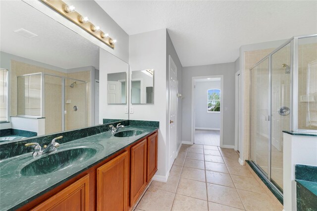 2298 The Oaks Blvd, Kissimmee, FL 34746 - full bath with tile patterned floors, a stall shower, double vanity, and a textured ceiling