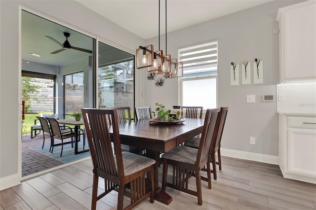 1219 Foltz Loop, Oakland, FL 34787 - dining room with plenty of natural light, a ceiling fan, light wood finished floors, and a chandelier