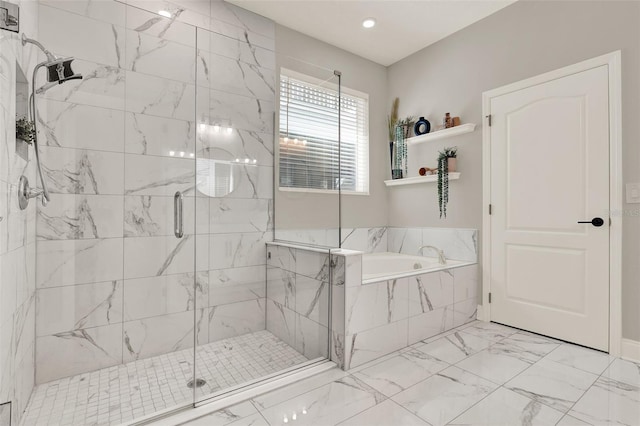 1219 Foltz Loop, Oakland, FL 34787 - bathroom featuring a garden tub, a marble finish shower, marble finish flooring, and recessed lighting