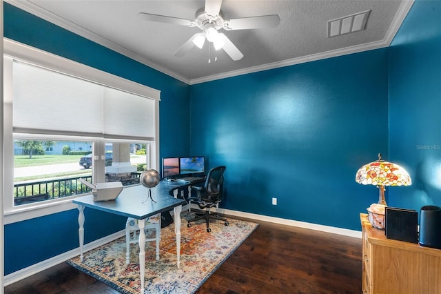 13851 Jomatt Loop, Winter Garden, FL 34787 - office with wood finished floors, ceiling fan, and ornamental molding