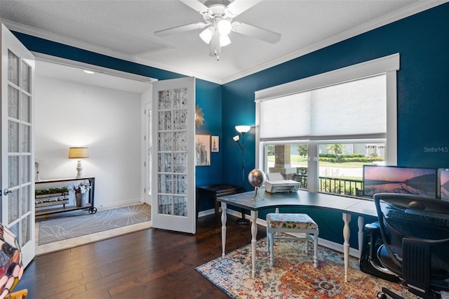 13851 Jomatt Loop, Winter Garden, FL 34787 - office space with french doors, ornamental molding, hardwood / wood-style floors, and a ceiling fan