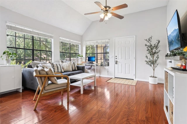364 Northpointe Ct Unit 208, Altamonte Springs, FL 32701 - living area featuring high vaulted ceiling, ceiling fan, and wood finished floors