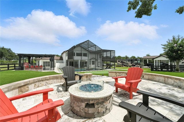 15350 Arabian Way, Montverde, FL 34756 - view of patio / terrace featuring a fire pit and a lanai
