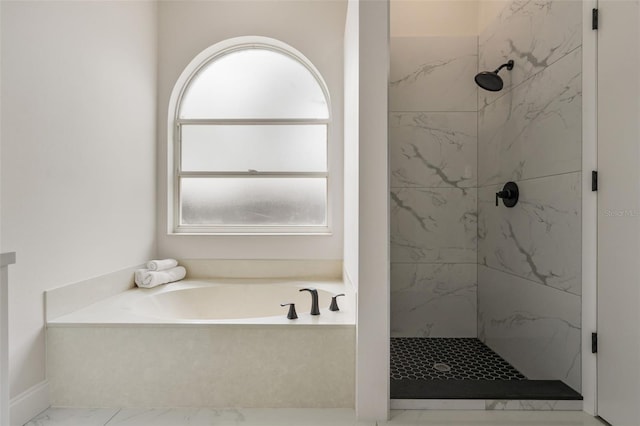 2898 Picadilly Cir, Kissimmee, FL 34747 - full bath featuring marble look tile flooring, a garden tub, and a marble finish shower