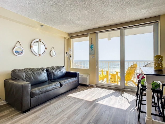 701 S Atlantic Ave Unit 504, Daytona Beach, FL 32118 - living room with wood finished floors, a textured ceiling, and a water view