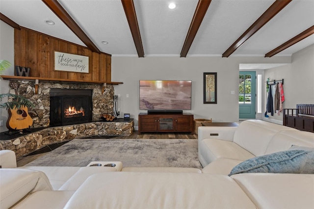 11815 Lake Susan, Clermont, FL 34711 - living room with wood finished floors, a stone fireplace, and recessed lighting