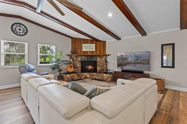 11815 Lake Susan, Clermont, FL 34711 - living room featuring light wood-style flooring, a fireplace, ceiling fan, and recessed lighting