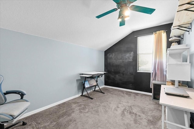 523 Lake Davenport Cir, Davenport, FL 33837 - carpeted home office featuring vaulted ceiling and ceiling fan