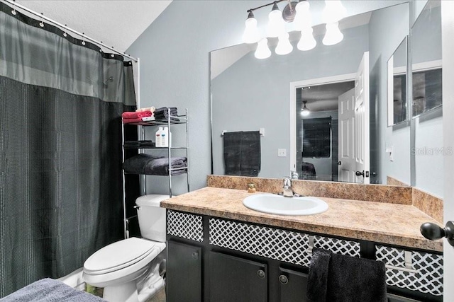 523 Lake Davenport Cir, Davenport, FL 33837 - bathroom with vanity, a shower with curtain, and ceiling fan