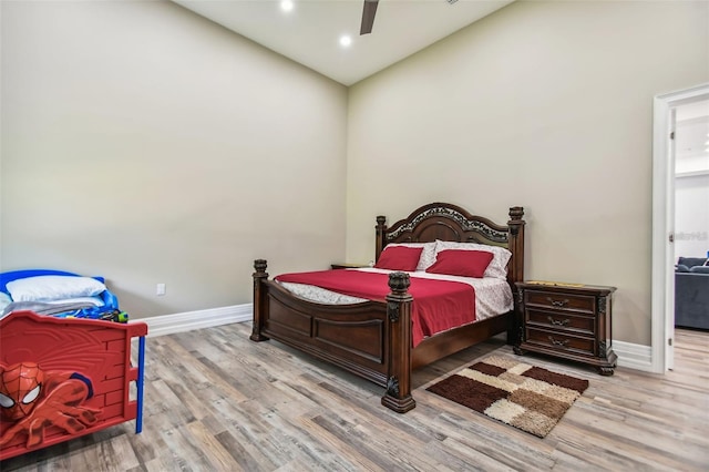 15715 Trousdale St, Clermont, FL 34715 - bedroom featuring wood finished floors, recessed lighting, lofted ceiling, and ceiling fan