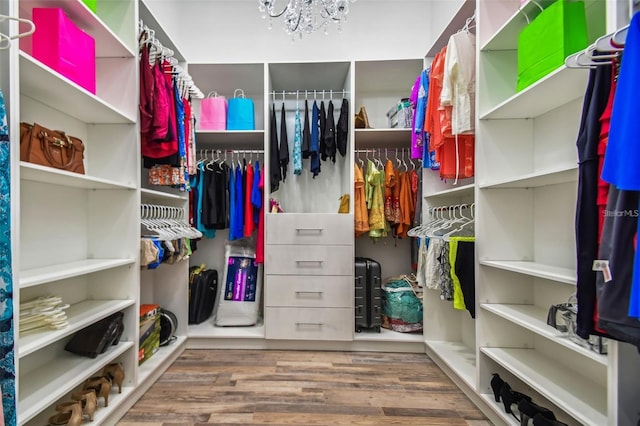 15715 Trousdale St, Clermont, FL 34715 - spacious closet featuring a chandelier and wood finished floors