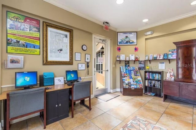 7763 Tosteth St, Kissimmee, FL 34747 - office with ornamental molding, recessed lighting, and light tile patterned flooring
