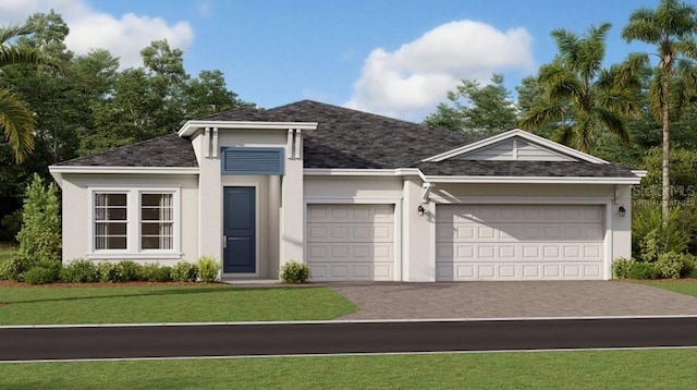 2347 Rider Rain Ln, Apopka, FL 32703 - view of front facade with an attached garage, stucco siding, driveway, and a front lawn