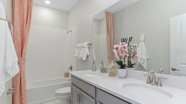 2347 Rider Rain Ln, Apopka, FL 32703 - full bath with shower / tub combo with curtain, double vanity, and tile patterned flooring