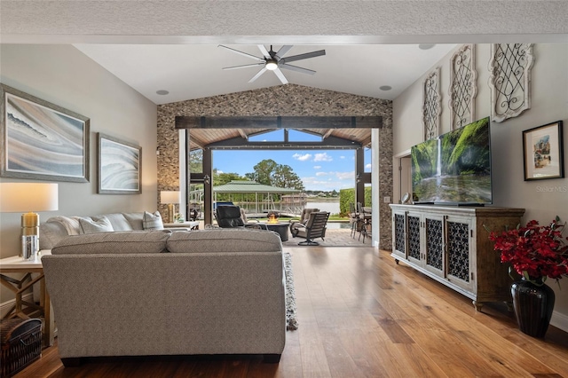 9070 Ron Den Ln, Windermere, FL 34786 - living room with vaulted ceiling, wood-type flooring, and a ceiling fan